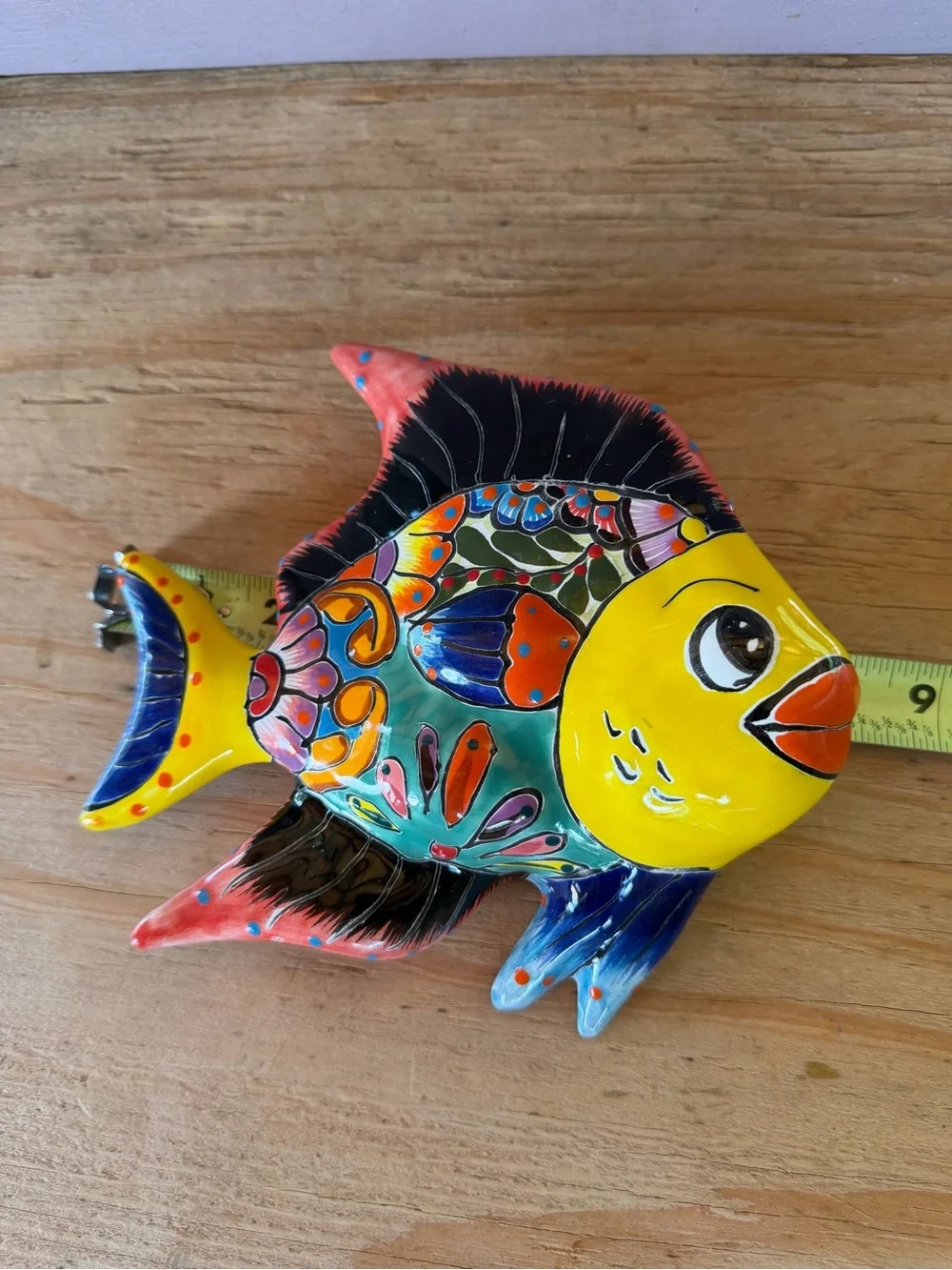 Hand-Painted Yellow Multi-Color Talavera Fish Wall Decor
